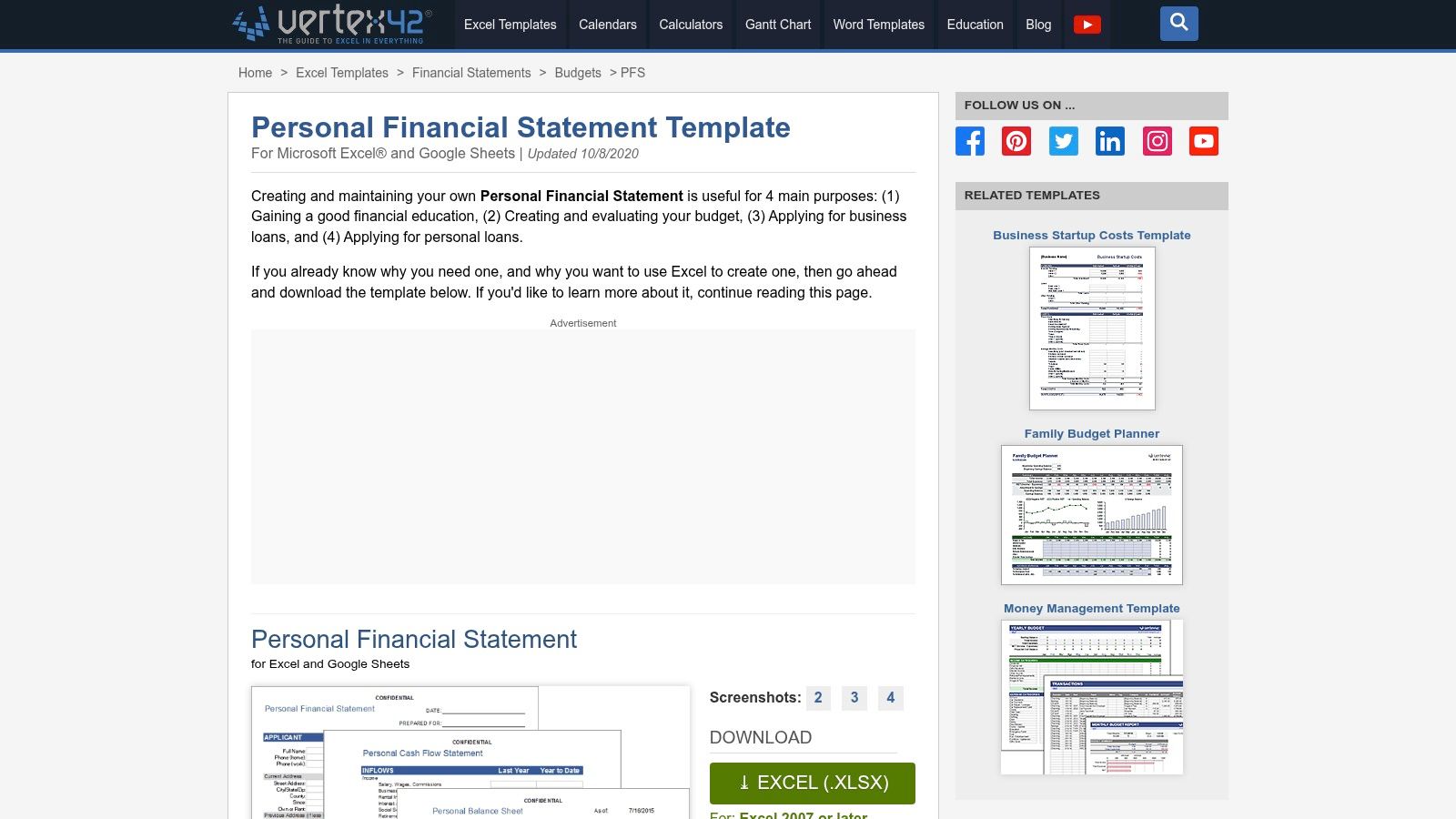Vertex42, Personal Financial Statement