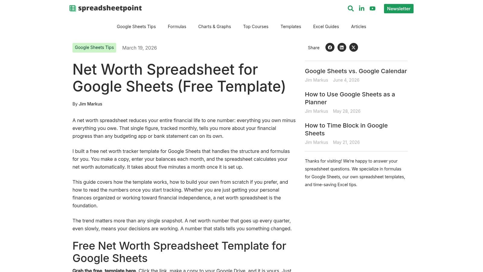 SpreadsheetPoint, Net Worth Spreadsheet