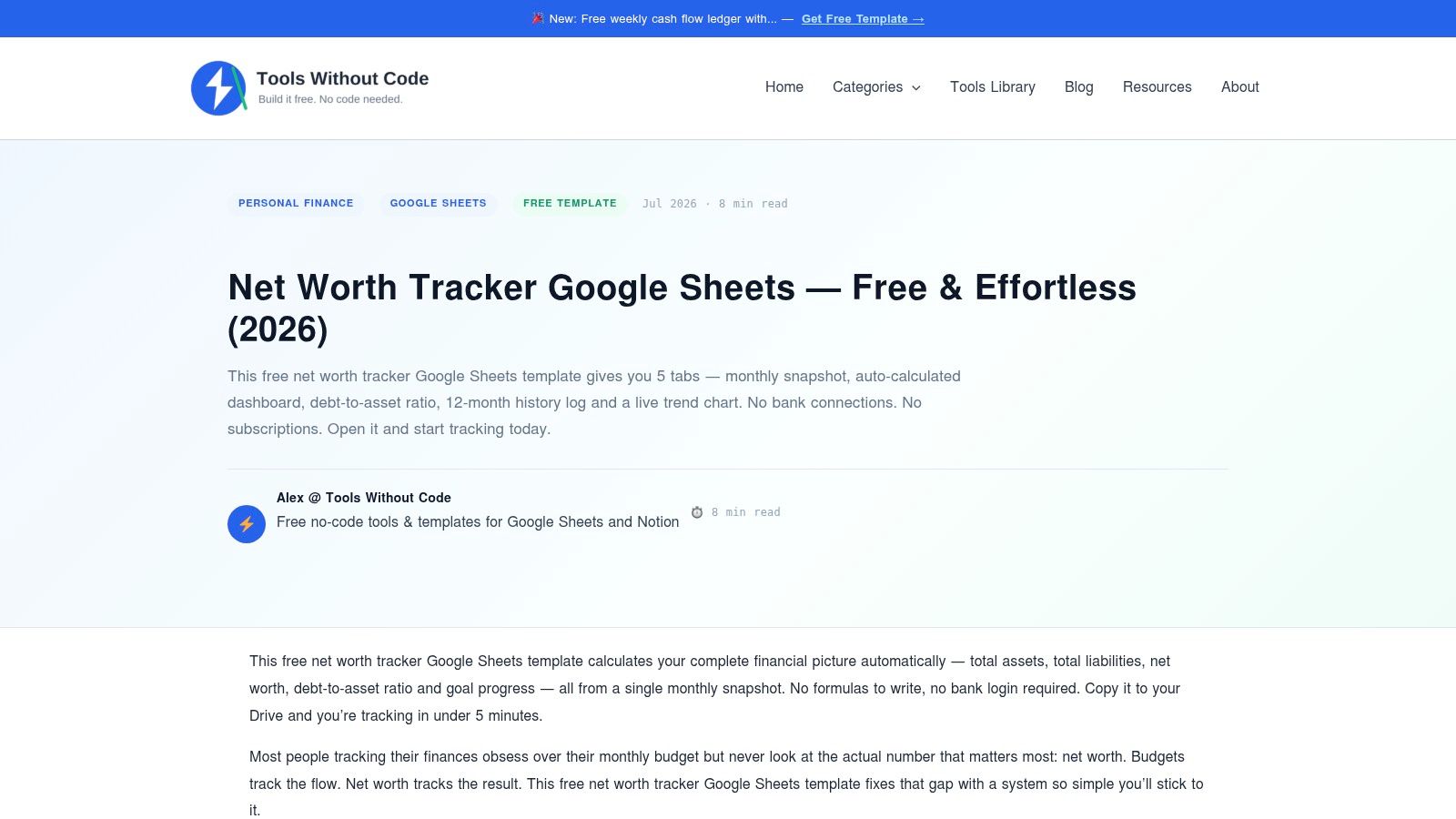 Tools Without Code, Net Worth Tracker