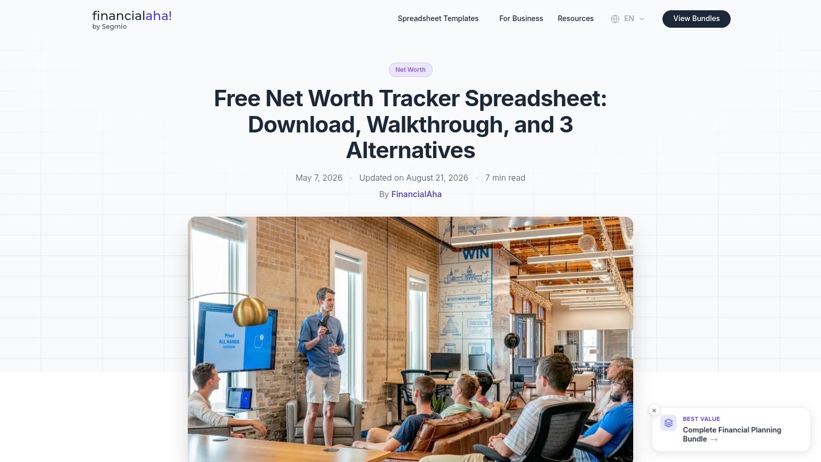 Financial Aha, Free Net Worth Tracker Spreadsheet